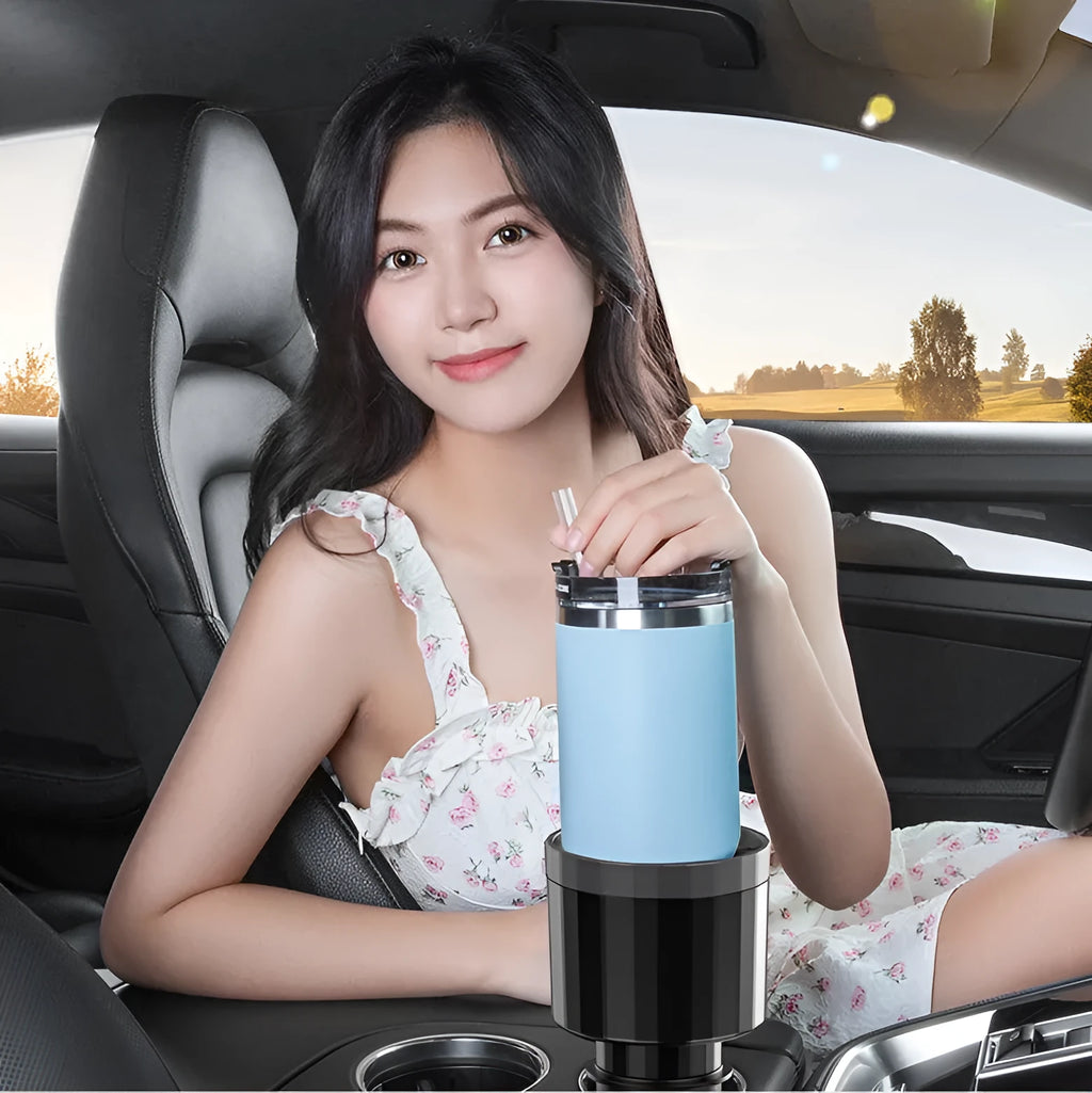 Matte black car cup holder expander adapter for oversized bottles and large cups