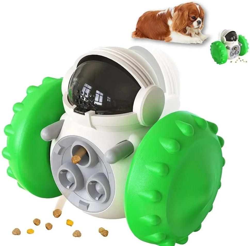 Robot-inspired self-balancing dog treat dispenser toy in various colours for small pets