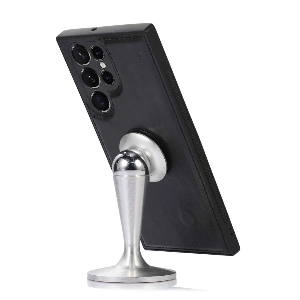 Multi-card leather crazy horse pattern magnetic suction phone case for Samsung with card slots and lanyard, black colour