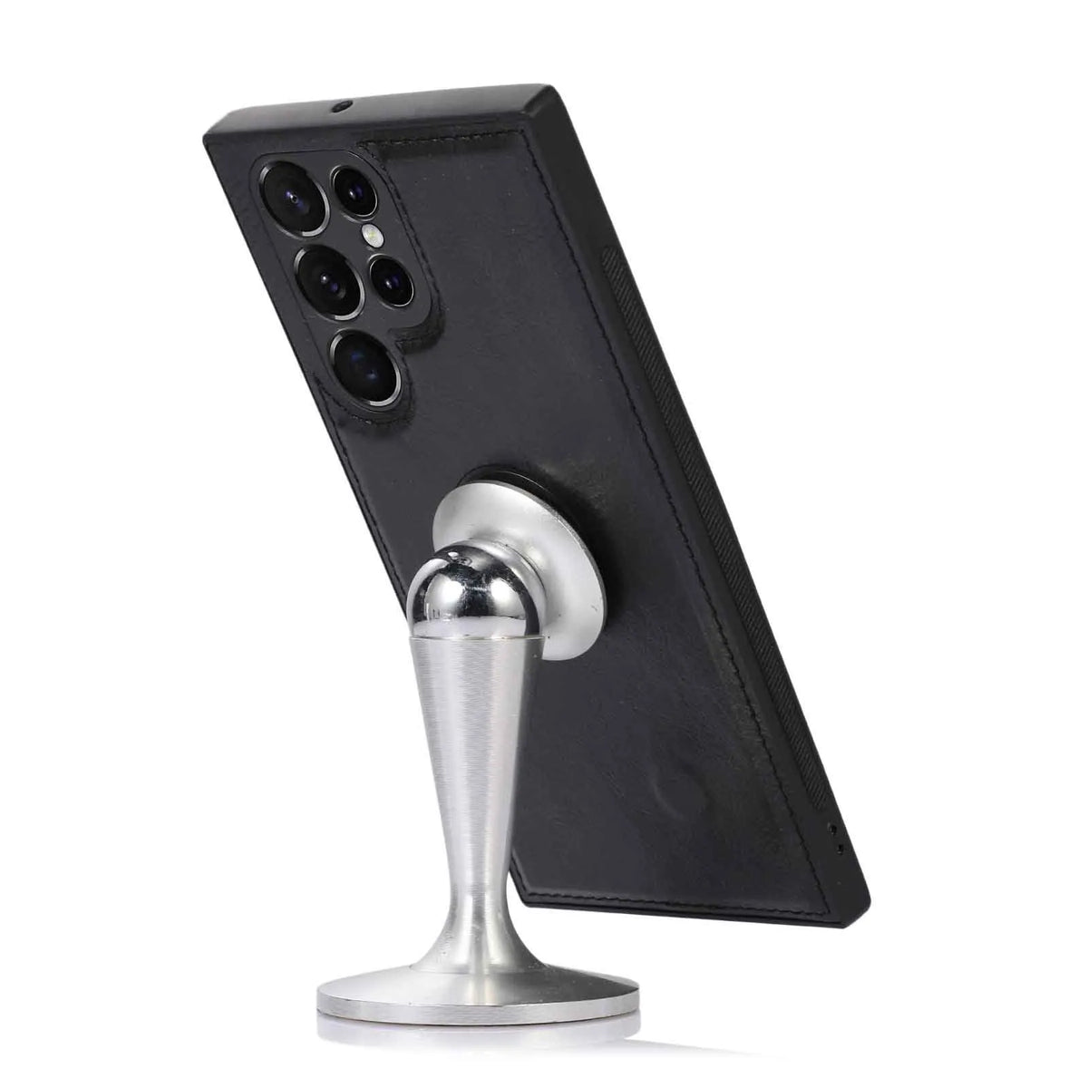Multi-card leather crazy horse pattern magnetic suction phone case for Samsung with card slots and lanyard, black colour
