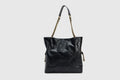 Large black PU shoulder handbag with diamond chain, vertical square shape, and double joint straps
