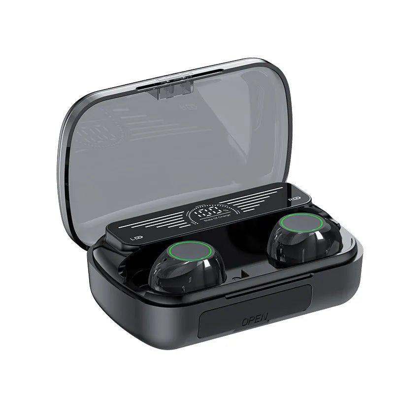 Wireless Bluetooth TWS sports headphones in earplug design with touch controls.