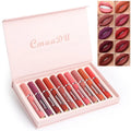 Set of 10 women's matte lipsticks in assorted colours with waterproof and non-stick cup features.