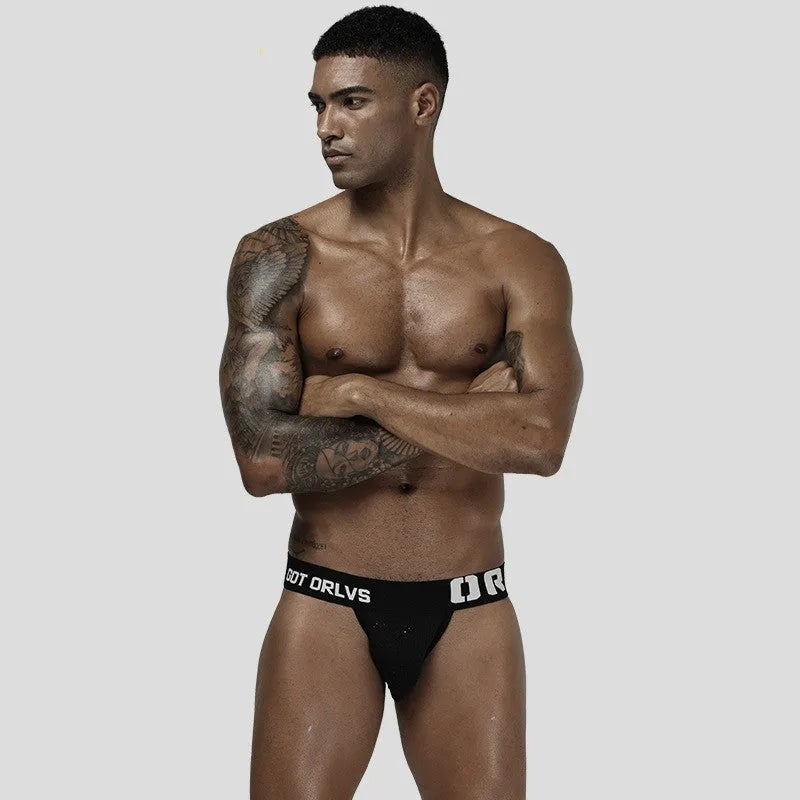 Men's mesh breathable nylon body shaping briefs low waist solid colour black hip lift belly control