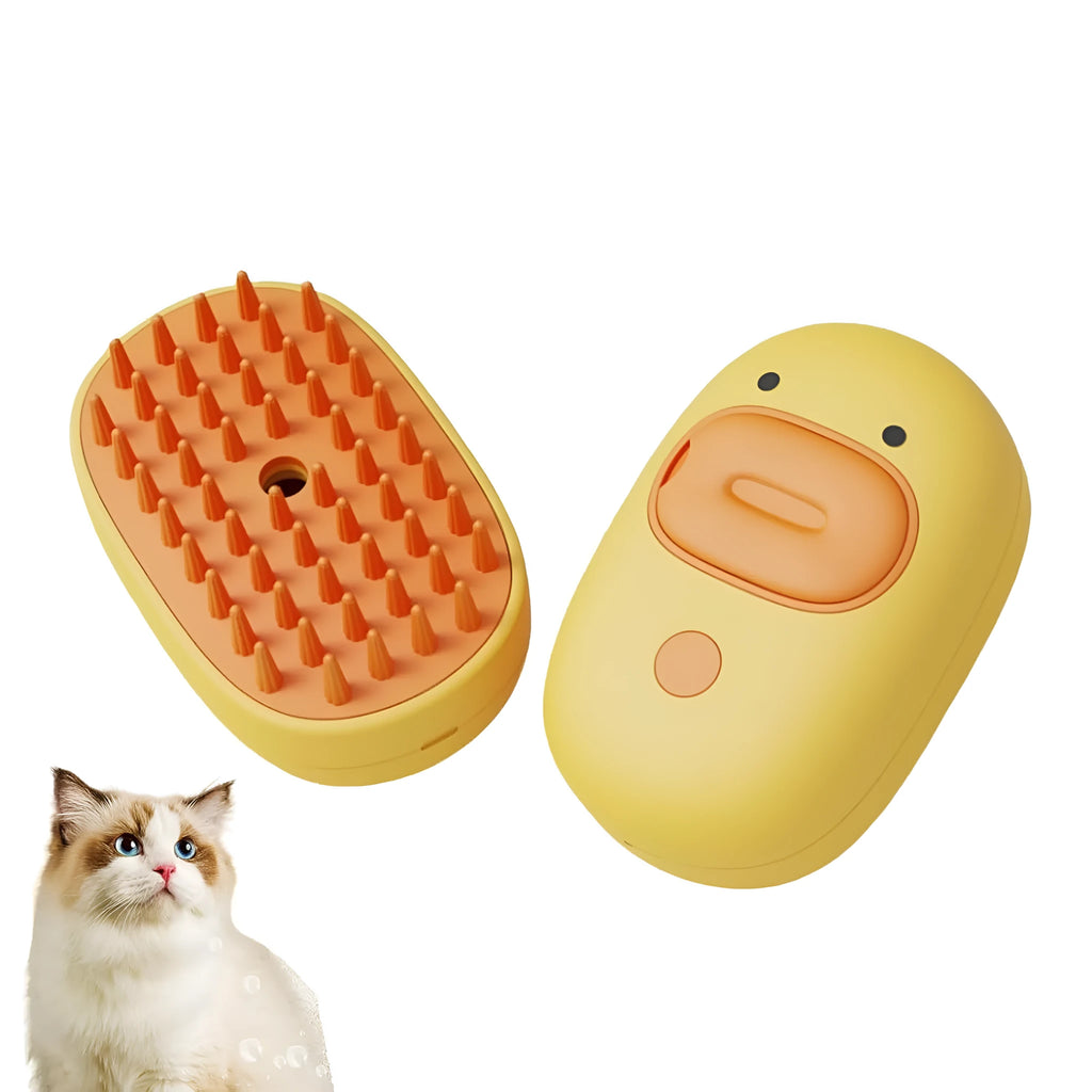 White rechargeable pet steam grooming brush for dogs and cats with rubber comb teeth