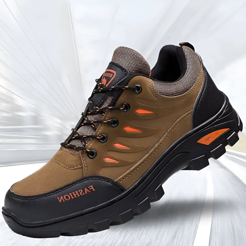 Men's mid-top hiking shoes with suede upper, round toe, and lace-up closure in multiple colour options
