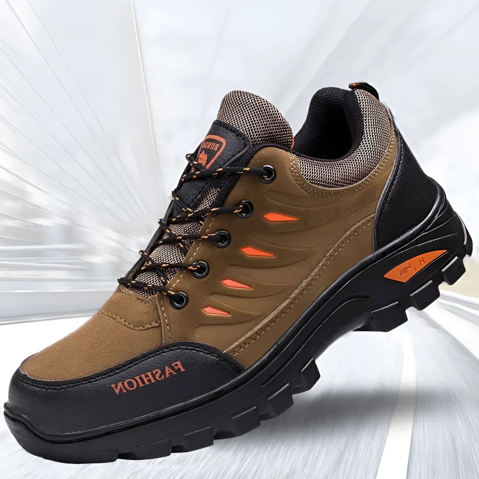 Men's mid-top hiking shoes with suede upper, round toe, and lace-up closure in multiple colour options