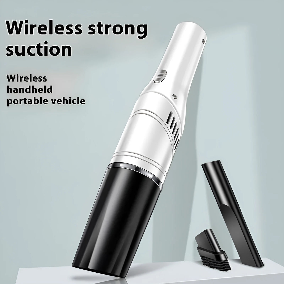Wireless rechargeable car vacuum cleaner with tyre pressure measurement in black