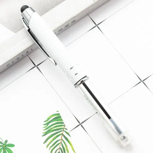 Metal multifunctional pen with capacitive stylus tip, LED light, and five colour options