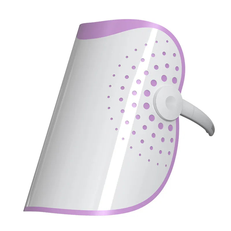 White and purple IPL photon beauty mask device with spectrometer display for home skin treatment.