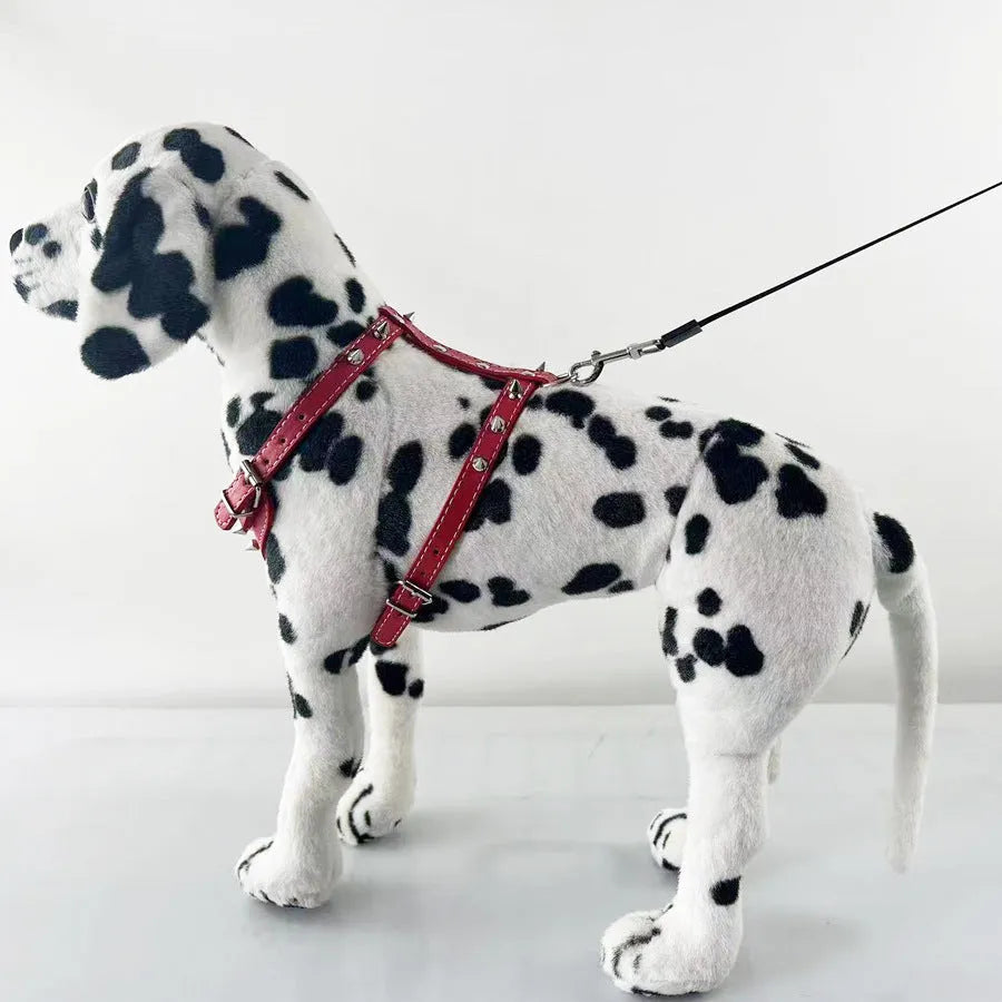 Black spiked studded PU leather dog harness vest with adjustable straps for small breeds