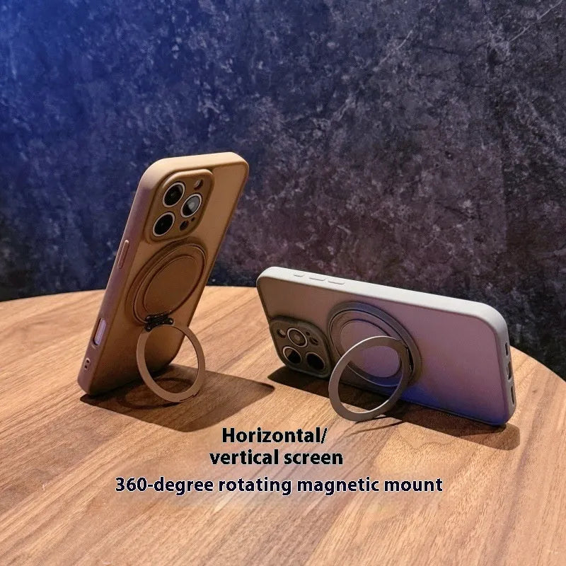 Transparent frosted magnetic suction pivot phone case for iPhone, shown in light purple colour.