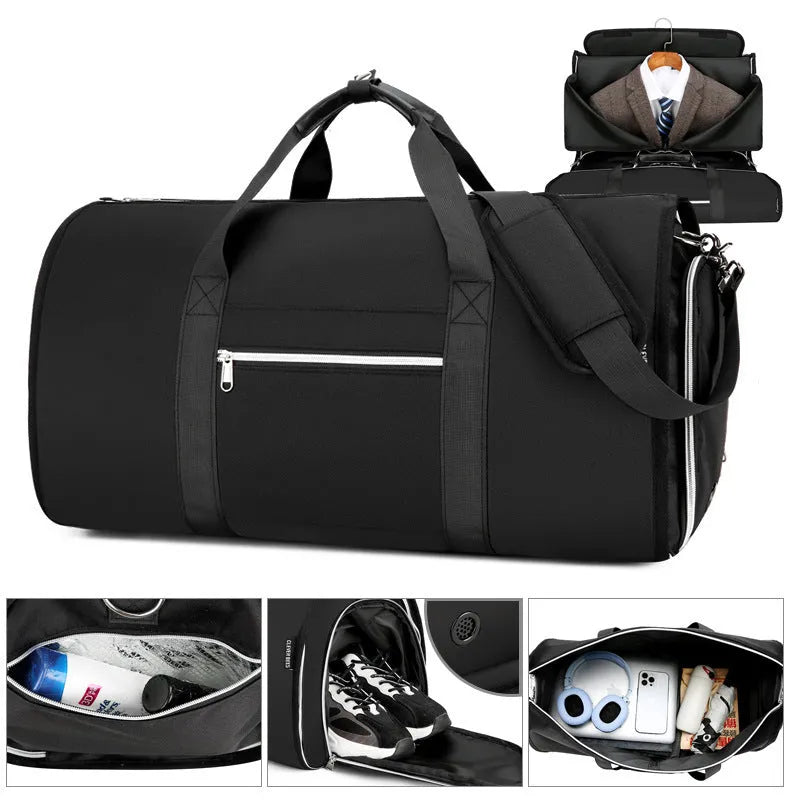 Durable oxford cloth sports bag in grey colour, showing dry wet separation compartments.