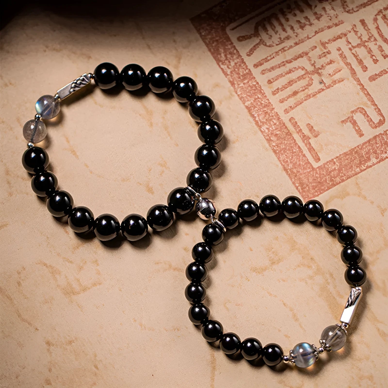 Obsidian Buddha beads couple bracelet DIY kit with 8mm and 10mm beads