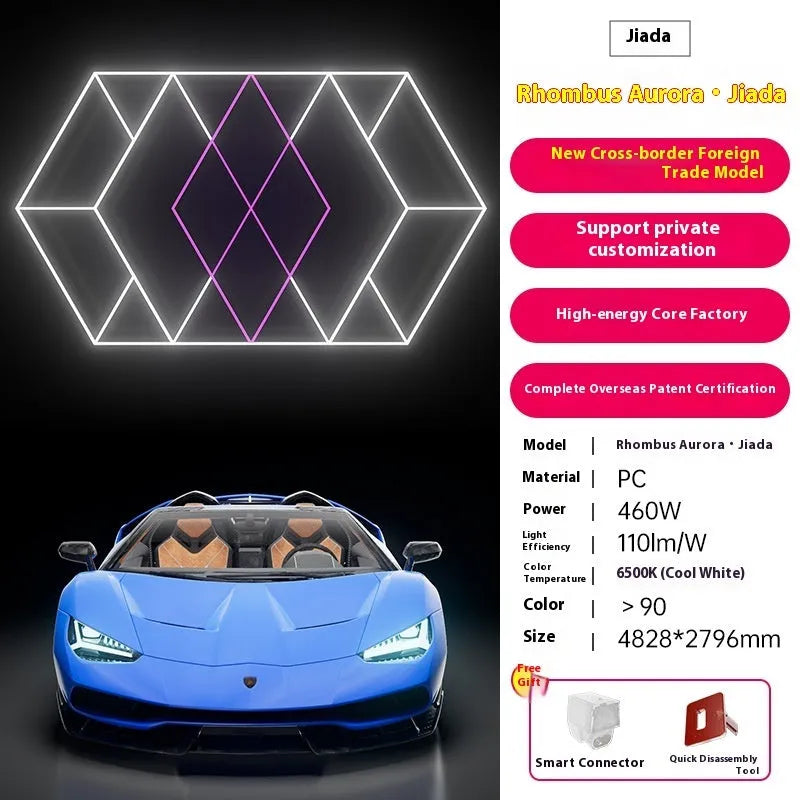 Honeycomb car beauty LED station light 480W with PC shell, 2.4x4.8m size, Diamond Aurora options