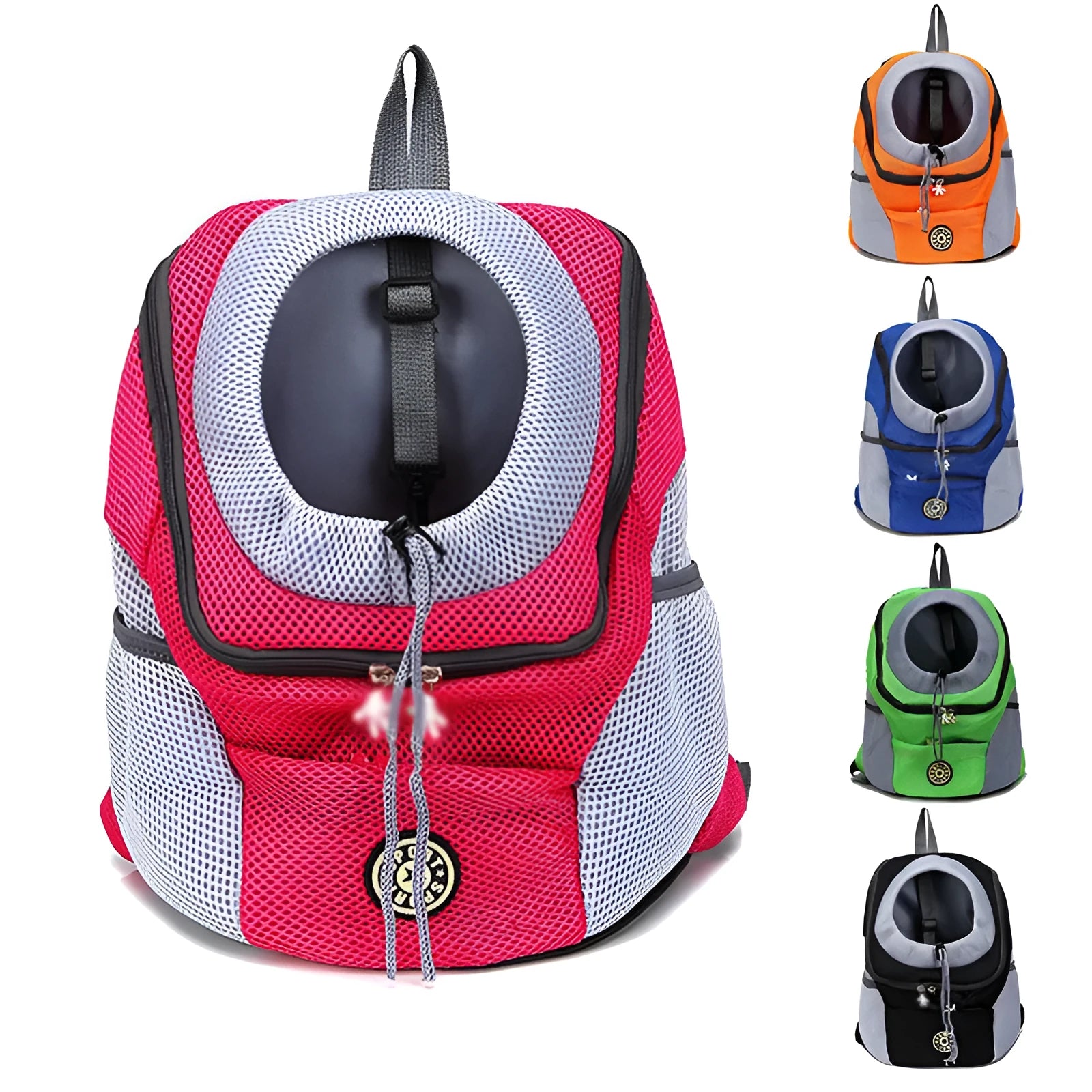 Pet bag shoulder bag in green, black, orange, blue, and rose red, with breathable mesh panels for cats and dogs.