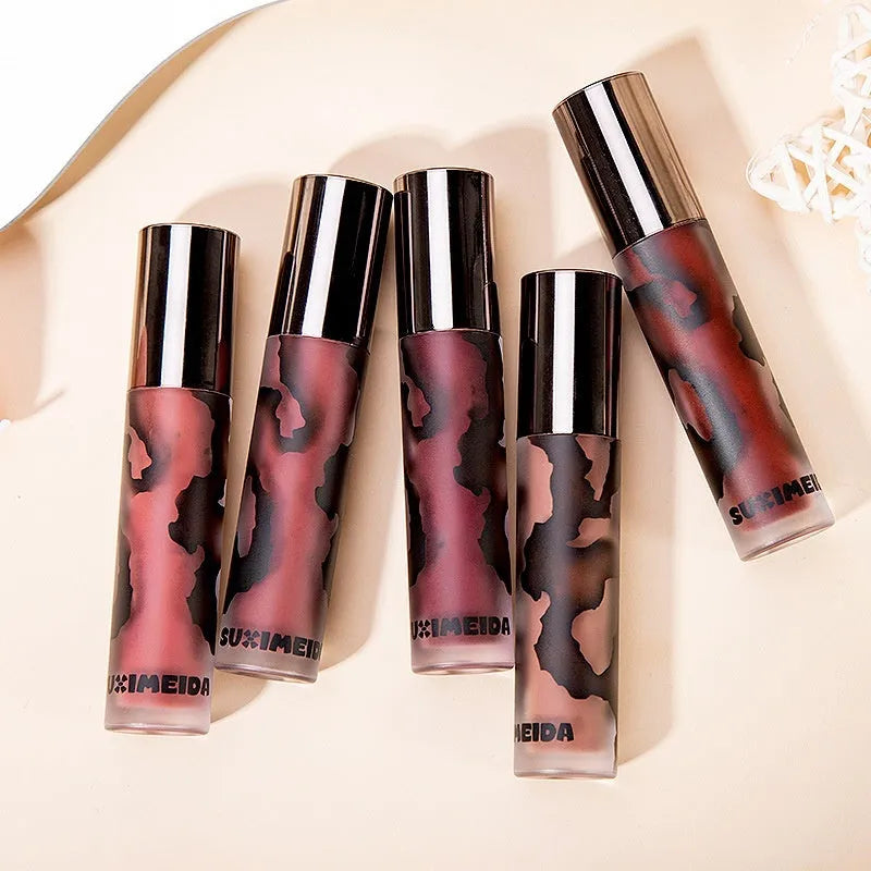 Matte lip mud lipstick with white no stain formula in five colour options
