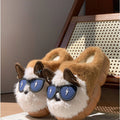 Thick-soled non-slip cotton slippers with plush upper and puppy design in black, white or coffee