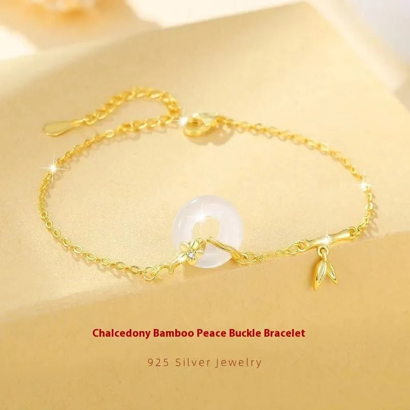 Silver gold electroplated peace buckle bracelet with white chalcedony stones in starry sky pattern