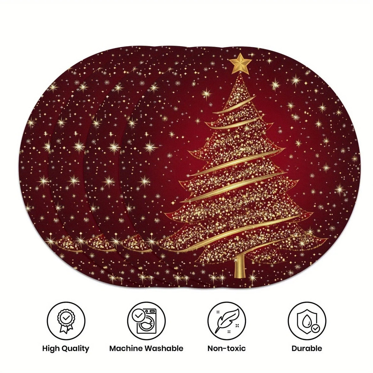Round Christmas placemat 38x38cm polyester linen or dense hemp with festive bow holly snowflake garland design
