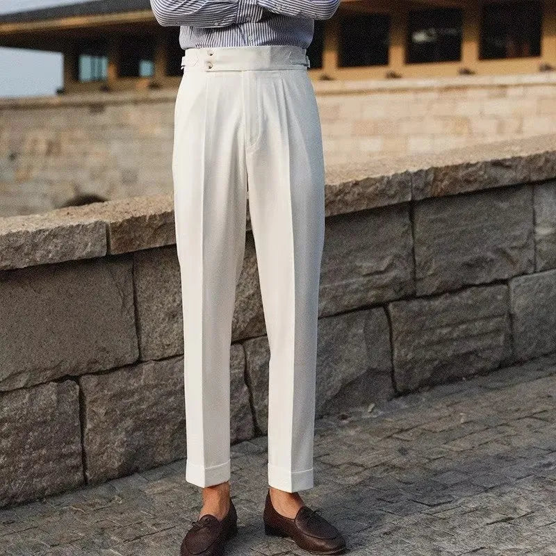 Men's straight leg formal trousers in slim fit available in black, white and apricot colours