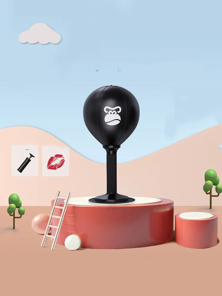 Desktop children boxing ball reaction set in black with Cool Bear design, 40CM height, PU ball