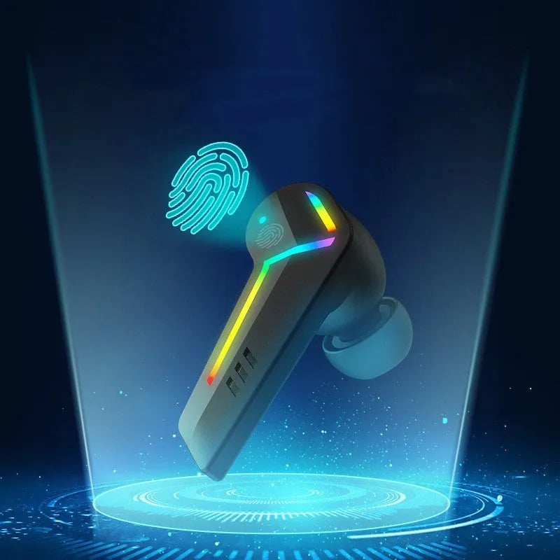Small black TWS Bluetooth headset with earplug design for sports and gaming