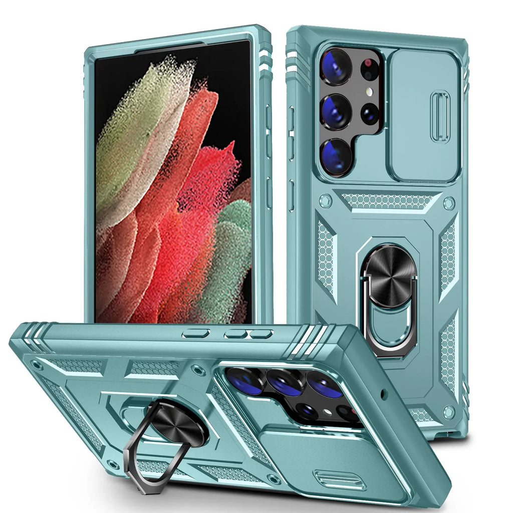 S24 Ultra phone case with sliding window bracket, PC drop-resistant cover, multiple colours