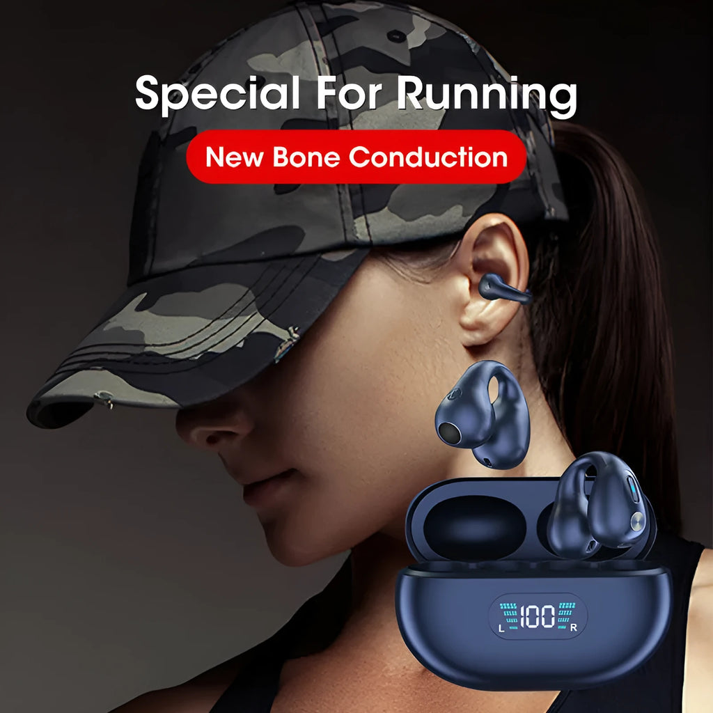 Bone conduction Bluetooth headset clip in black, white, or khaki with ear clip design