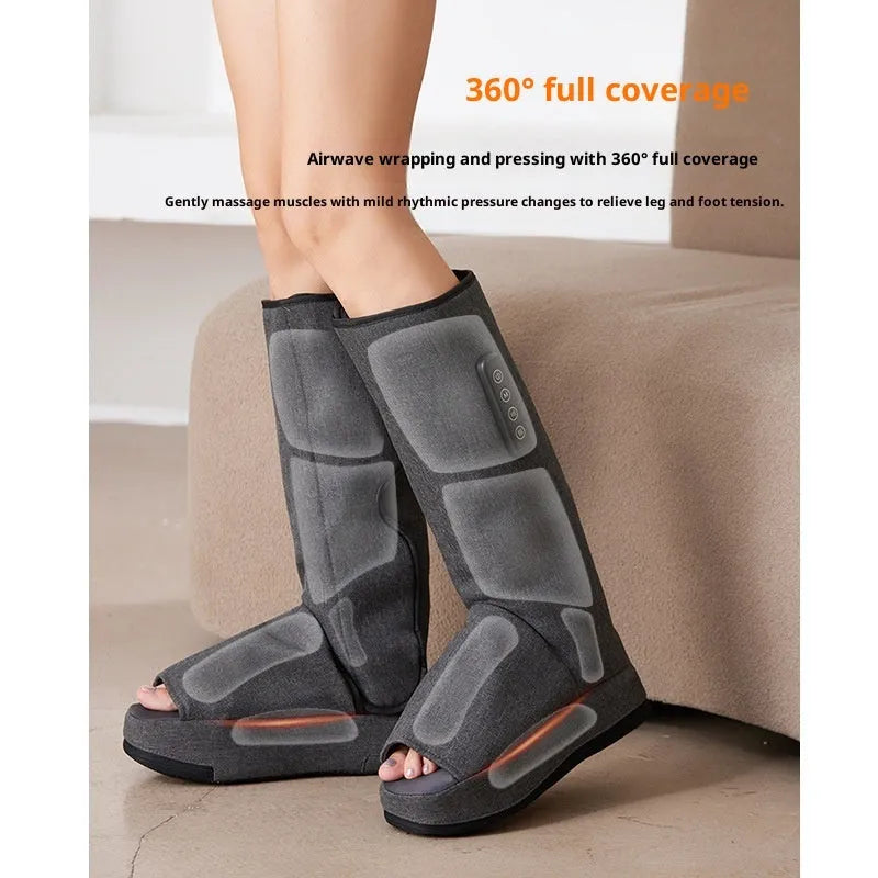 Dark grey leg massaging machine with air wave compression and USB charging cable