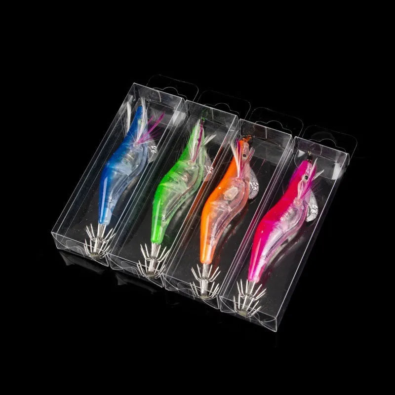 10cm electronic shrimp mino hard bait with 2.5# hooks, 3D eyes, and four colour options for sea rod fishing