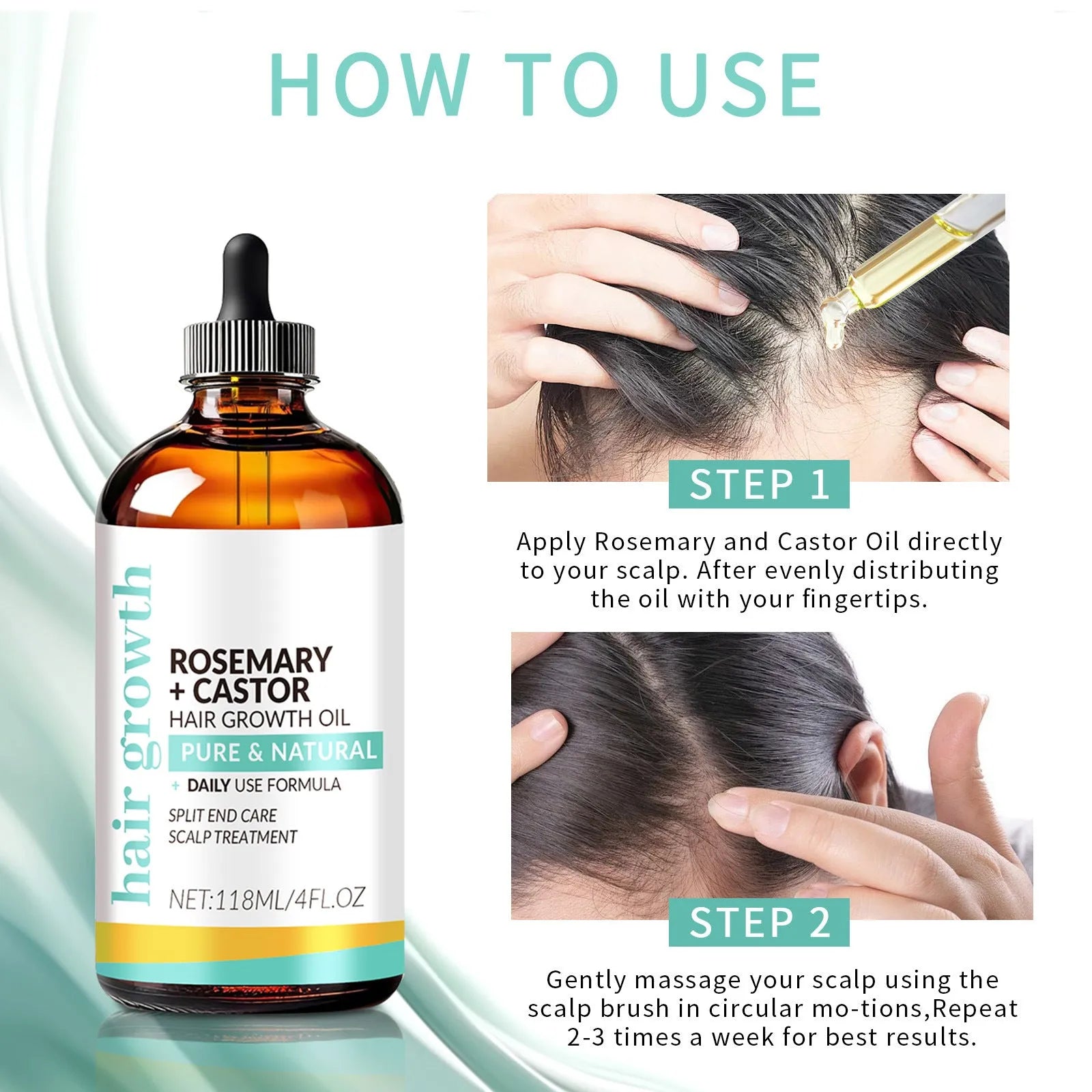 118ml bright yellow hair treatment oil bottle with massage brush attachment for stronger hair care