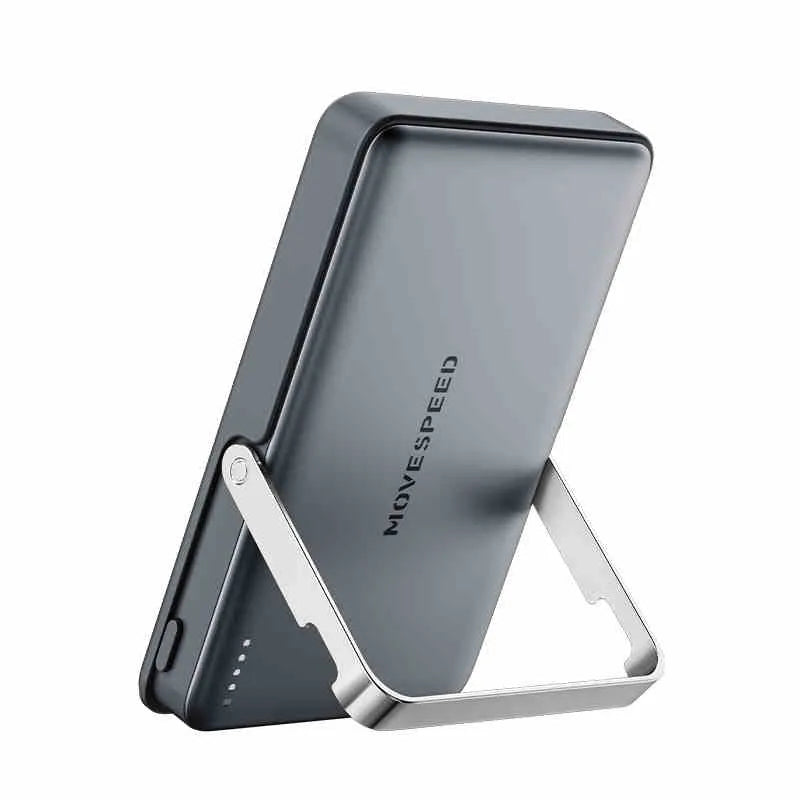 Magnetic wireless power bank 5000mAh in Space Gray, 8.9 x 66.1 x 102.5mm, with USB-C and 15W wireless charging