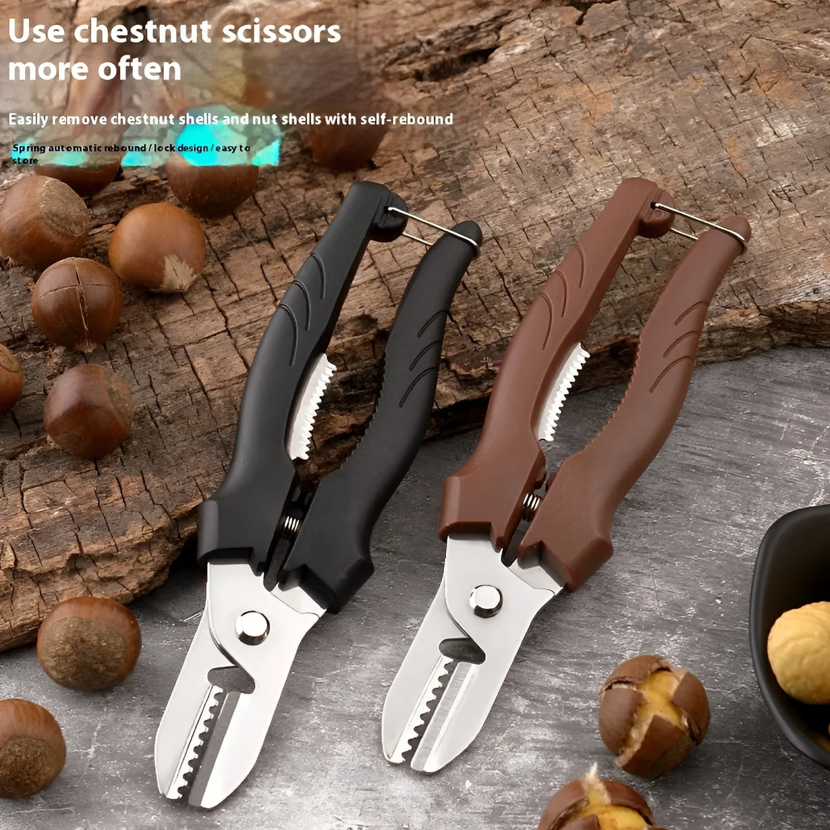 Black or brown stainless steel chestnut opening and peeling scissors kitchen tool