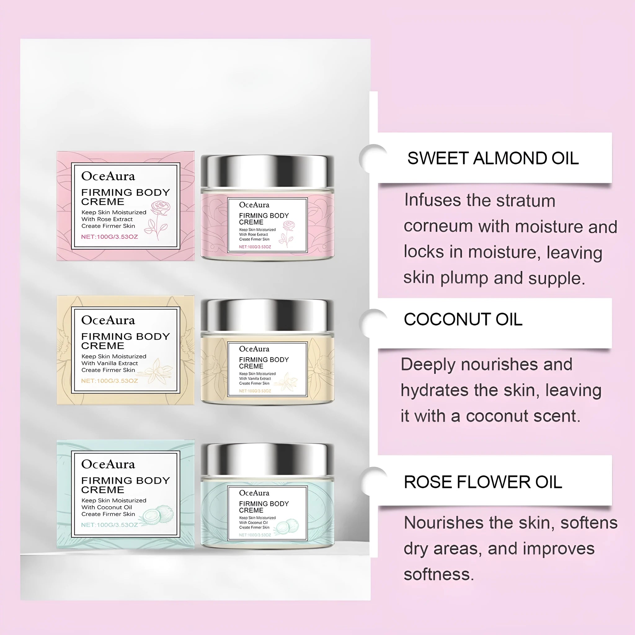 Compact 100g moisturising body lotion tube with coconut, rose, and vanilla flavours