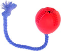 Orange interactive dog crate toy with rope made from natural rubber for crate training puppies