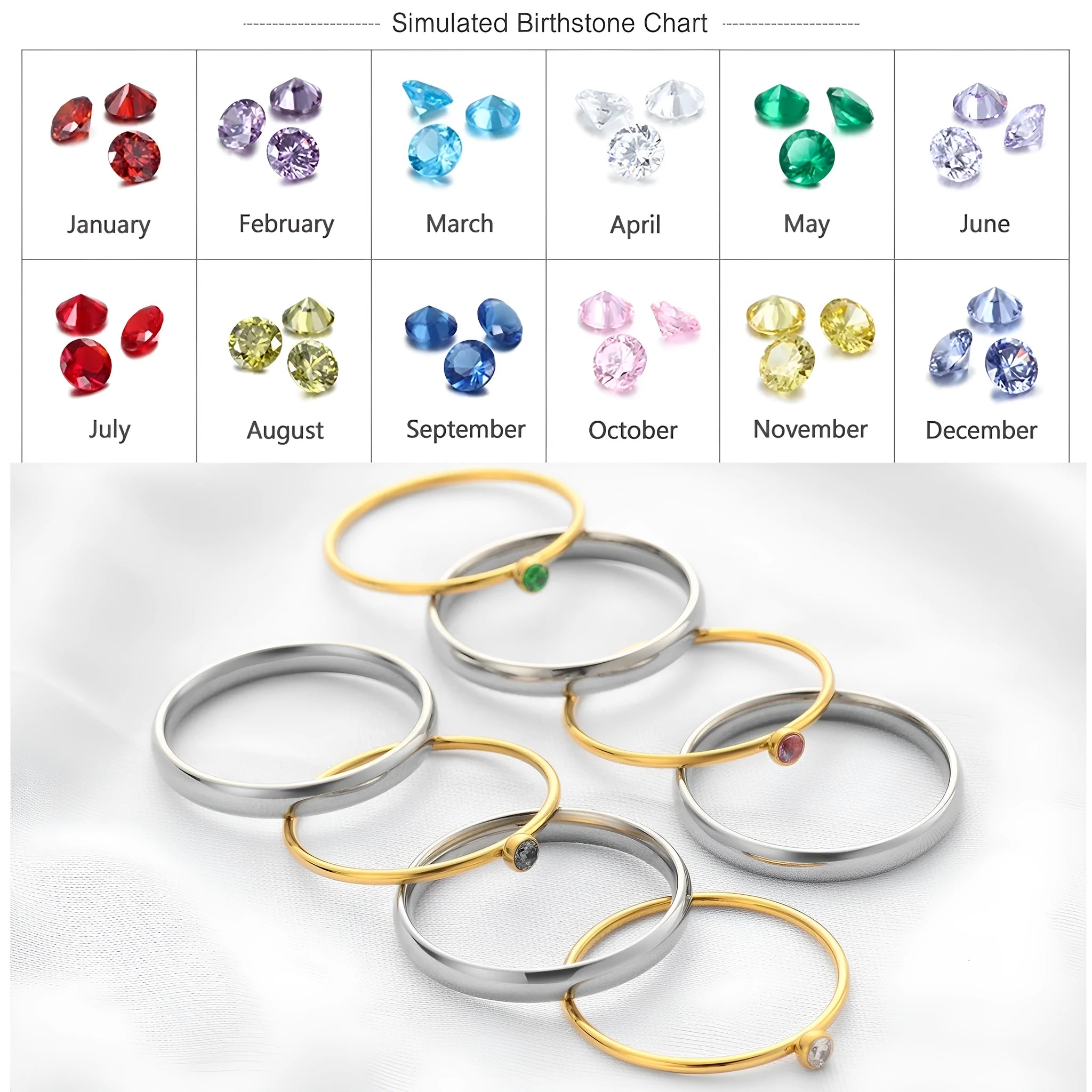 December colour birthstone engraved geometric ring in gold-tone titanium steel.