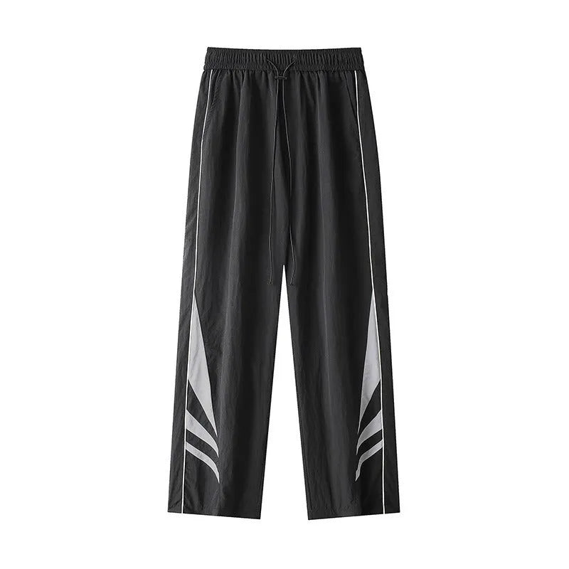Men's plus size straight leg summer trousers in black with elastic waistband