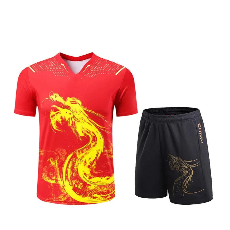 Aolong quick-dry badminton suit in dots pattern for men women children short sleeve S to 4XL sizes