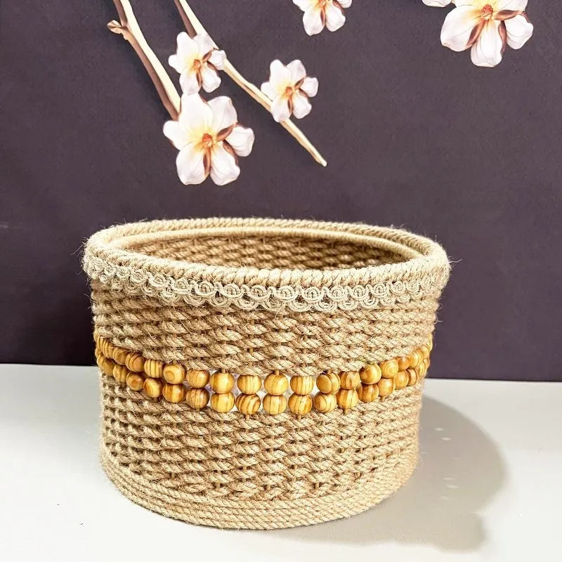 Twine hand-made rattan storage basket in brown for snacks and sundries
