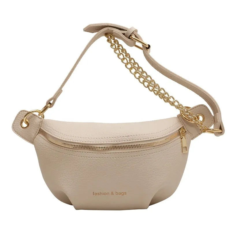 PU waist bag in black with spliced design and single shoulder strap for daily wear