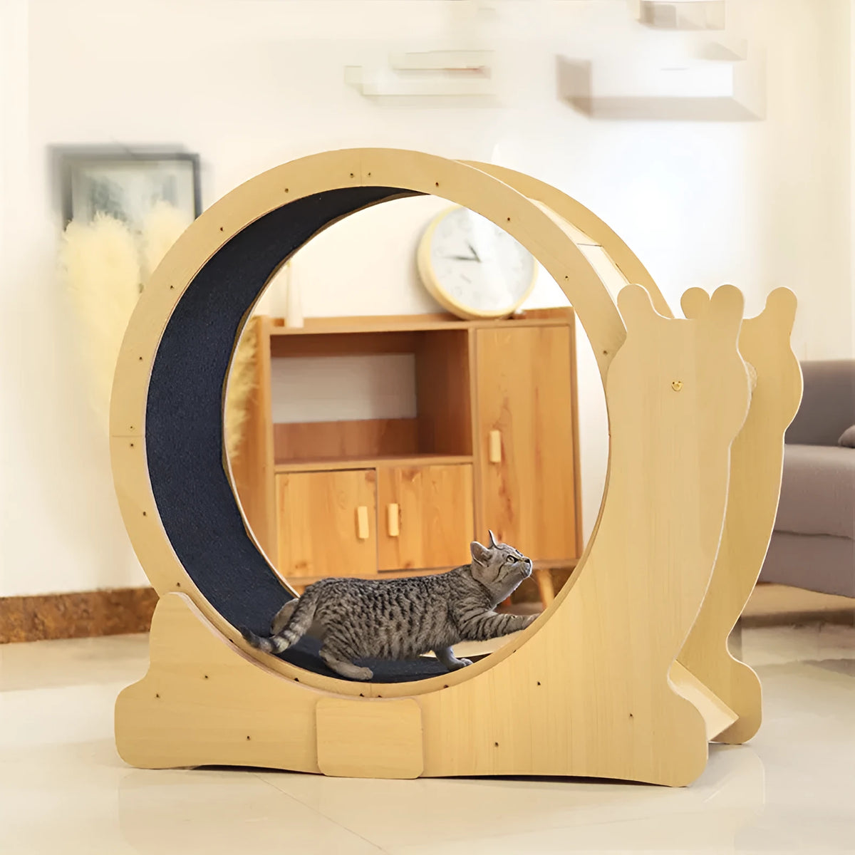 Wooden silent cat exercise wheel with snail shape and scratch-resistant surface, M and L sizes