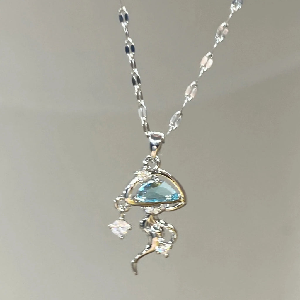 Sterling silver blue jellyfish pendant necklace with adjustable chain