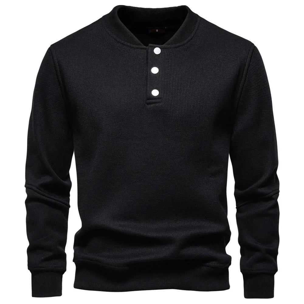 Men's fleece-lined round neck sweatshirt, long sleeve casual pullover in cotton polyester, seven colours, sizes S-XXL
