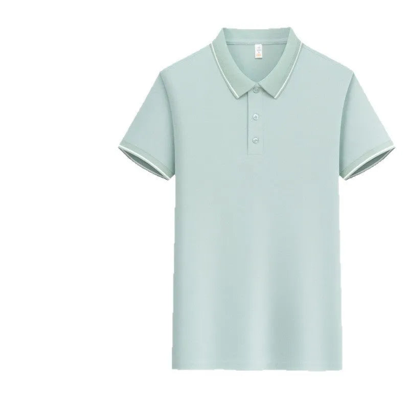 Slim fit antibacterial polo shirt with lapel collar in light purple colour showing short sleeves