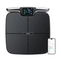 Black eight-electrode body fat scale measuring 45x45cm with digital display