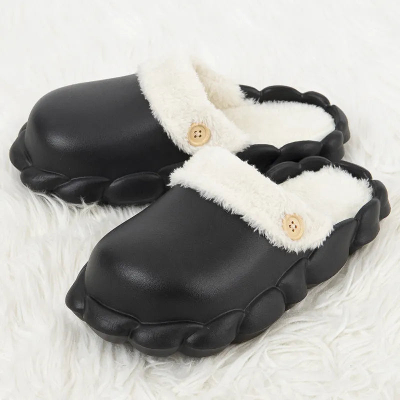 Detachable waterproof EVA overshoe slippers with plush lining, non-slip sole, five colours, sizes 36-45