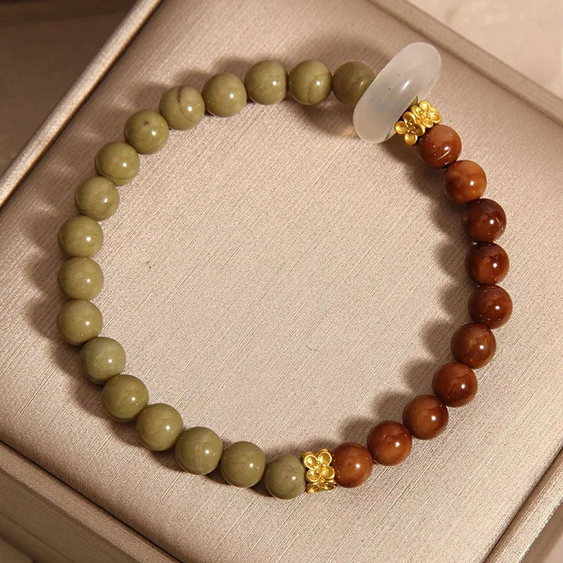 Green gradient Chinese style women's bracelet with crown and geometric diamond designs