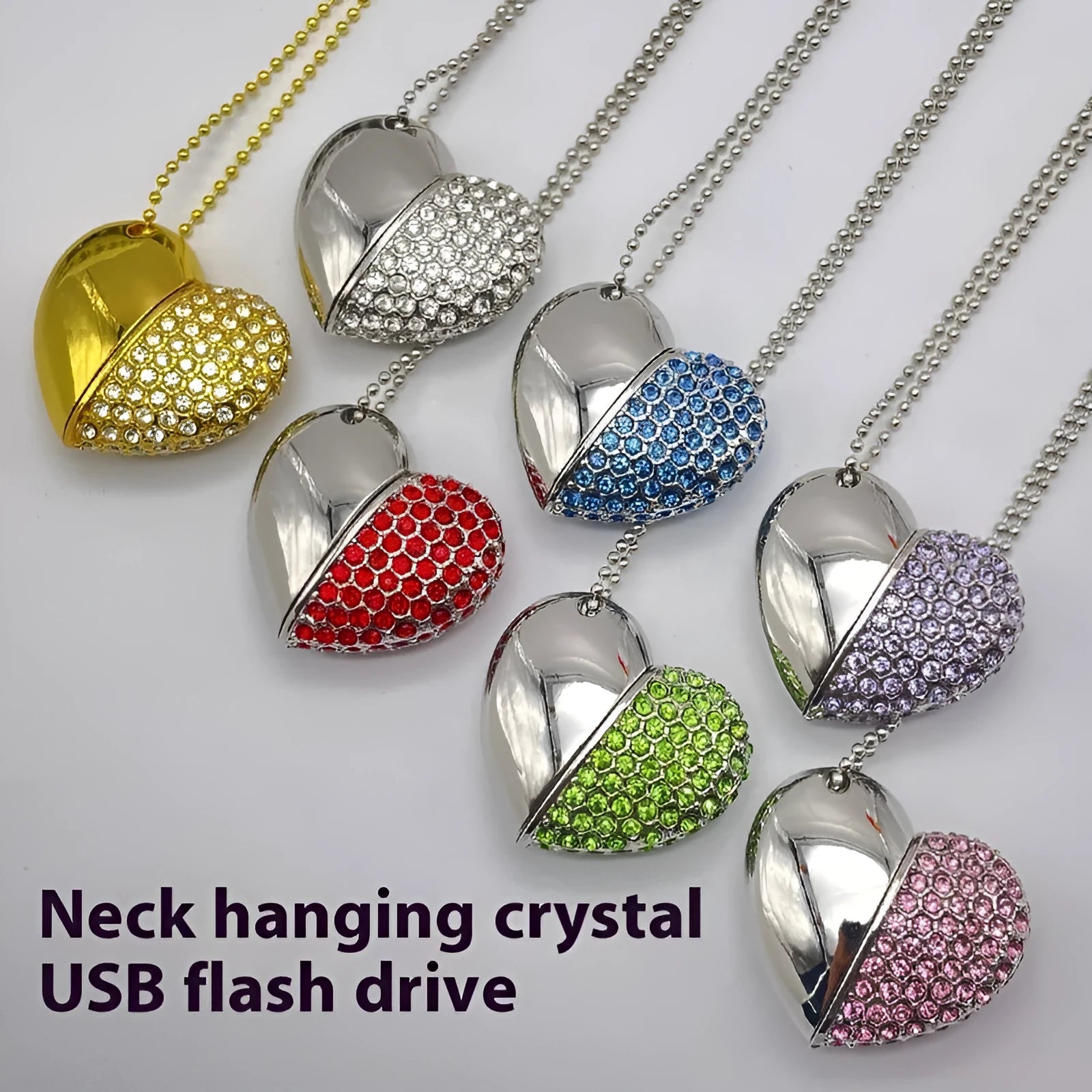 Decorative heart-shaped USB flash drive with a brick-inlaid pattern on a metal case.