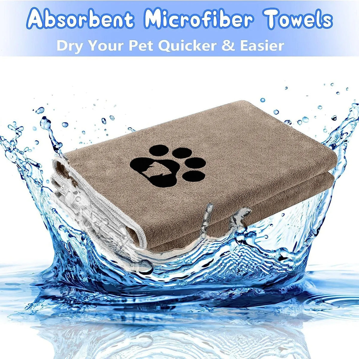 Brown ultra-fine fibre dog towel, water absorbing and quick drying, available in 35x75cm and 50x100cm sizes